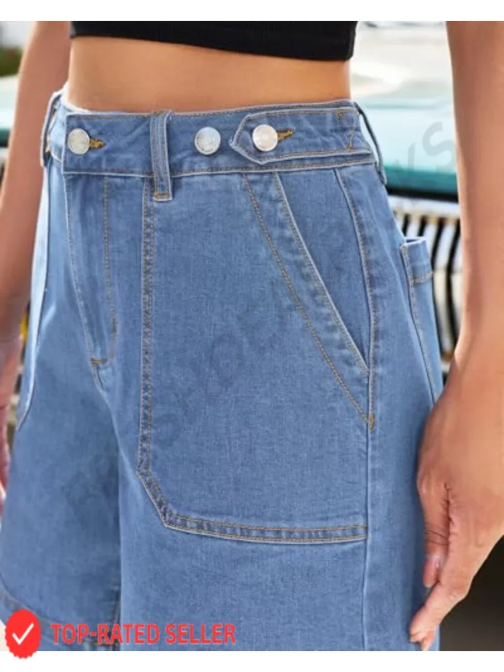 Adjustable Waist Wide Leg Denim Shorts for Women - 7